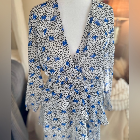 Maje Blue and White Floral Long Sleeve Dress - Picture 2 of 6